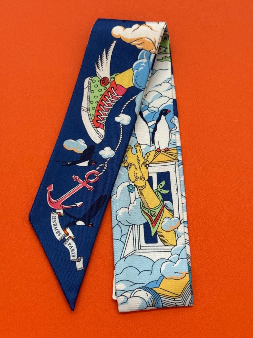 Hermes Twilly Sur Mon Nuage Blue Silk Scarf
